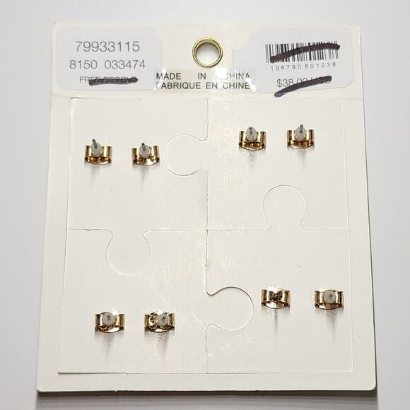 Free People Lucky Charm Stud Set Gold Tone Earrings Wear One Share One Puzzle - Picture 5 of 6